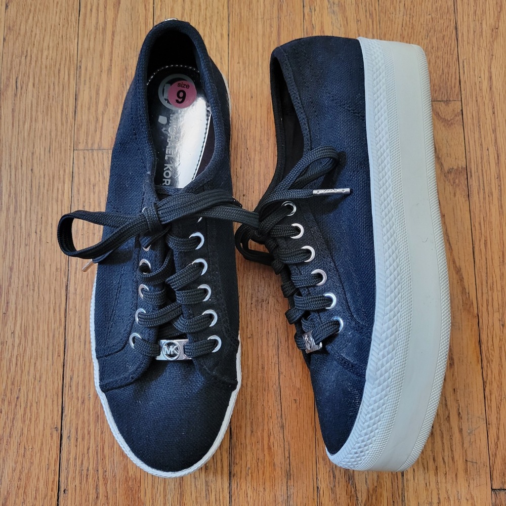Michael Kors Black Canvas Platform Chunky Sneakers‎ Lace Up Low Top Shoes 9M